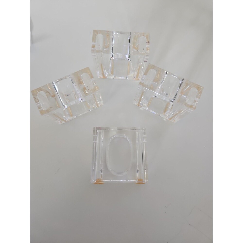 Clear Acrylic Square Napkin Rings Set of 4 Vintage Lucite Mid Century Modern